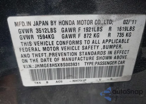 2011 Honda Fit Sport z USA, uszkodzony, nr VIN JHMGE8H5XBS003931